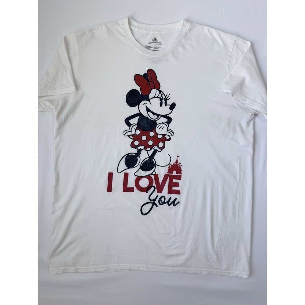 Disney Minnie Mouse I Love You Graphic T-Shirt Women's XXL White 100% Cotton
